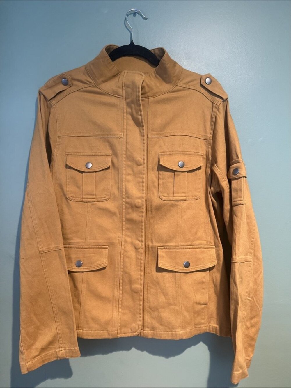 Thread & supply women Utility Jacket large Mustard Yellow Zip Front Preppy
